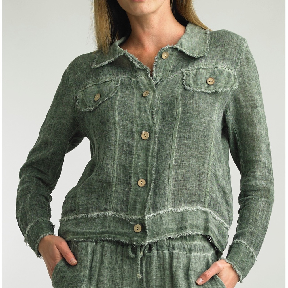 Women's Tempo Paris Olive Green Frayed Jacket